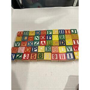 Vintage Wooden Alphabet Blocks 50-Piece ABC 123 Classic Learning Toy Set #O21o